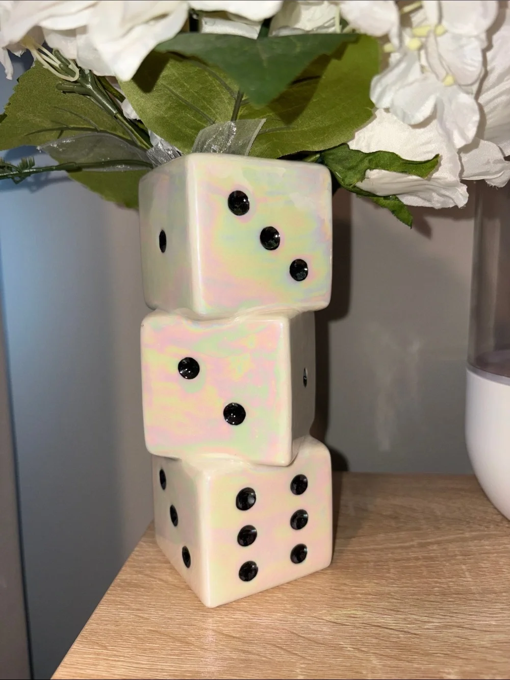 Iridescent Cream Dice Stack Ceramic Vase
